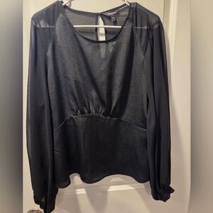 Express Black Sheer-Sleeve Peplum Blouse Zip Back